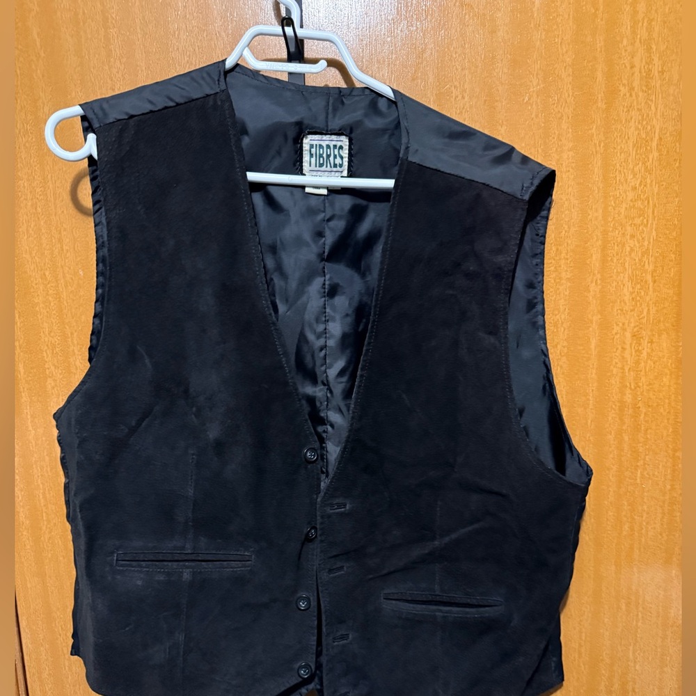 Fibres Black Suede Vest with Buttons